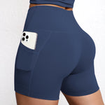 Solid Pocket Shorts Women Fitness Sports Short High Waist Yoga Short Cycling Comprehensive Training Jog Squat Proof