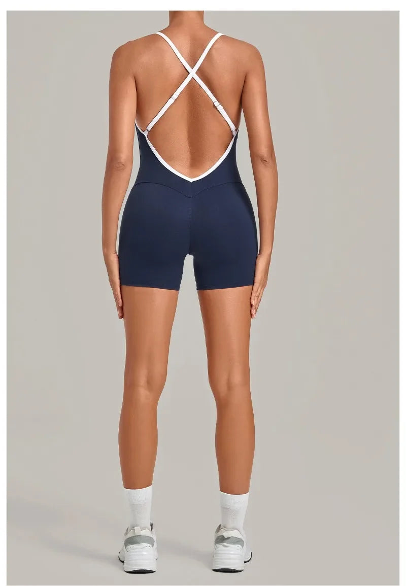 Women's Seamless Yoga Jumpsuits Fitness Sports Gym Hip-lifting Sleeveless One-piece Backless Workout Training Shorts Jumpsuit