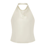 Women Summer Halter Neck Vest Sleeveless Open Back Solid Color Satin Tank Tops