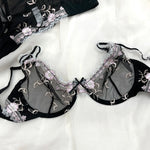 Pure Wind Ultra-thin Lace Underwear Women's Big Chest Small with Underwire Sexy Retraction Breast Support Breathable Bra Set ABC