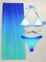 3 Pieces Thong Bikini Set 2026 Swimsuit Women & Kimono Swimwear Sexy Gradient Metal Criss Cross Bathing Suit Cover Up Bikinis