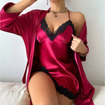 Spaghetti Strap Silk Nightgown Summer Pajamas Short Sleepwear Solid Color Embroidered Bra Split Hem Designs Women's Night Dress