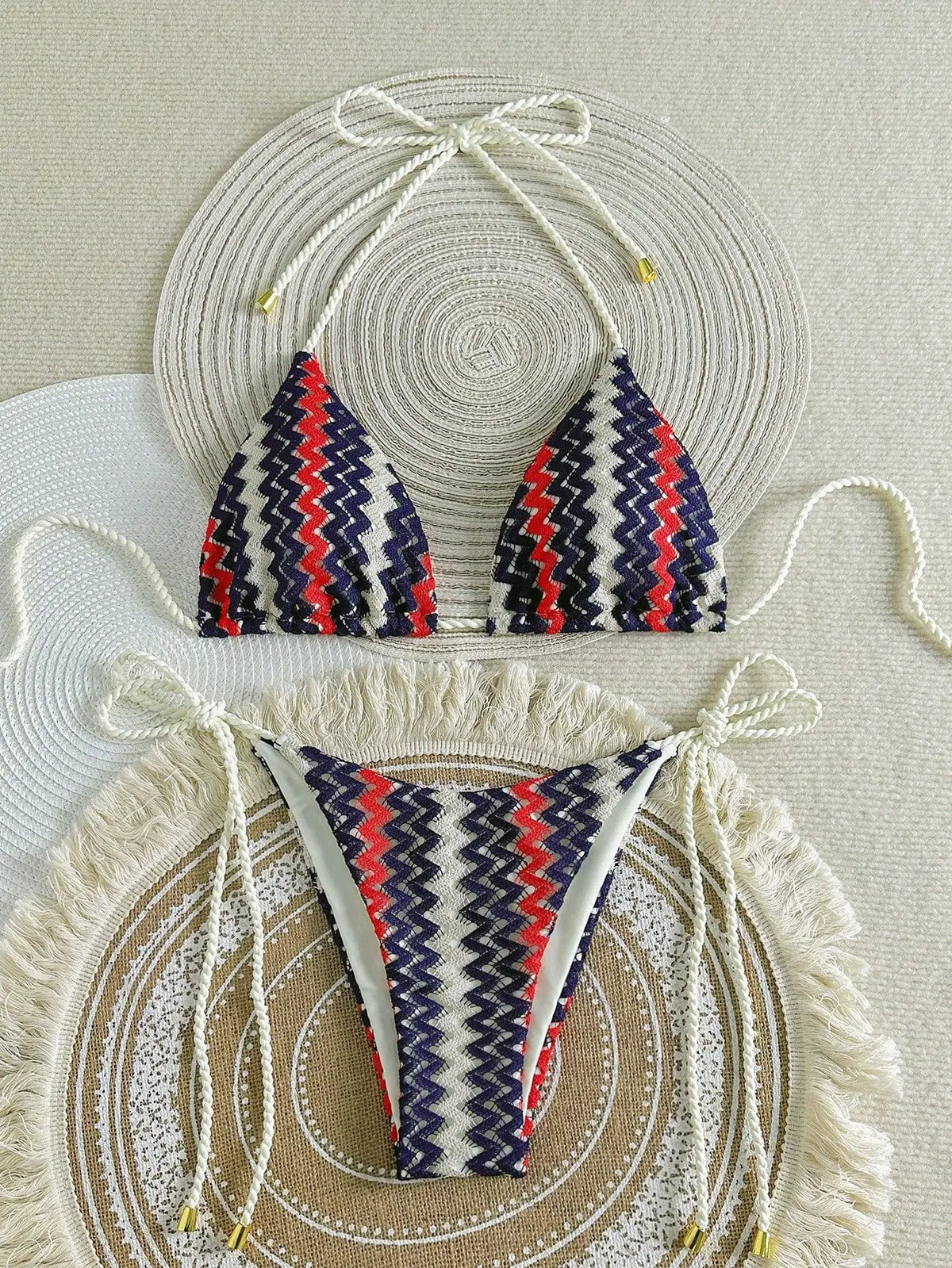 XS - L Mesh Knitted Rope Halter Brazilian Bikini Women Swimwear Female Swimsuit Two-pieces Bikini Set High Cut Bathing Suit Swim