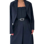 Women's Business Outfit Cropped Blazer Strapless Tube Top Jumpsuits 2 Piece Suit Set Belted Wide Leg Romper Office Work Clothes