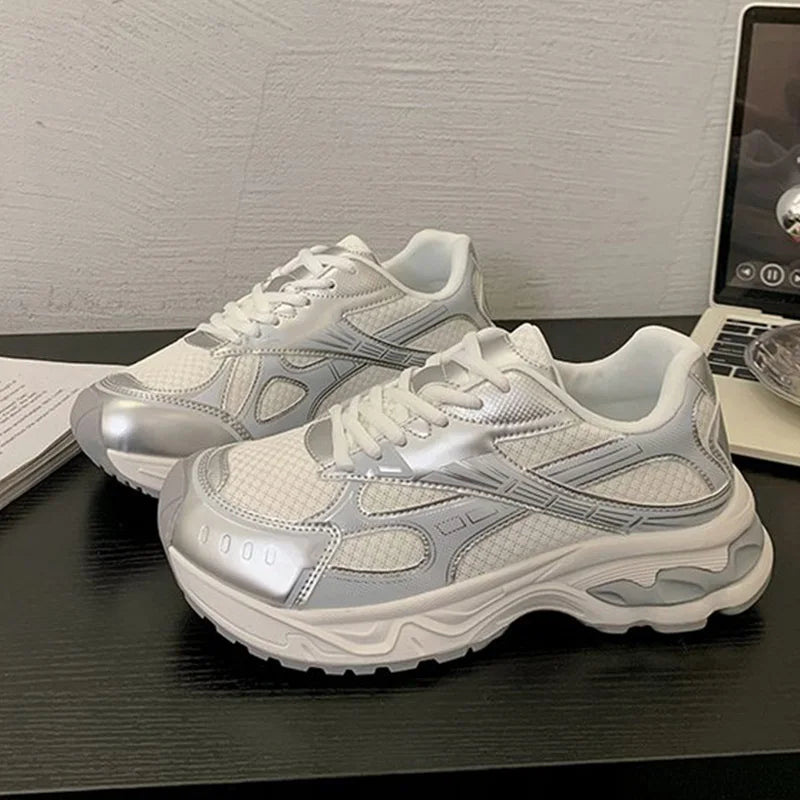 Spring Autumn Breathable Mesh Sneakers Women Mix Color Lace Up Sports Shoes Woman Wear Resistant Platform Casual Shoes Mujer
