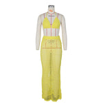DEKA Beach Cover Up High Split Crochet Knitted Tunic Beach Dress Beach Wear Beachwear Women Long Knit Hollow Tassels Skirt Suit