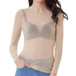 See-through Black Mesh Pullover Tops Women Sexy Skinny Tops O-Neck Long Sleeve Transparent Punk Club Tee Shirt