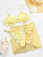 DEKA Mesh Skirt 3 Piece Bikini SetSolid Ring 2026 Women Yellow Push Up Triangle Swimsuit Summer Bathing Suit Holiday Linked Cr