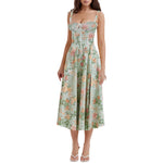 Sexy Low Cut Spaghetti Strap Maxi Dresses For Women Color Flower Printed Chest Wrap Bowknot Leace-up Long Dress Elegant Vestidos