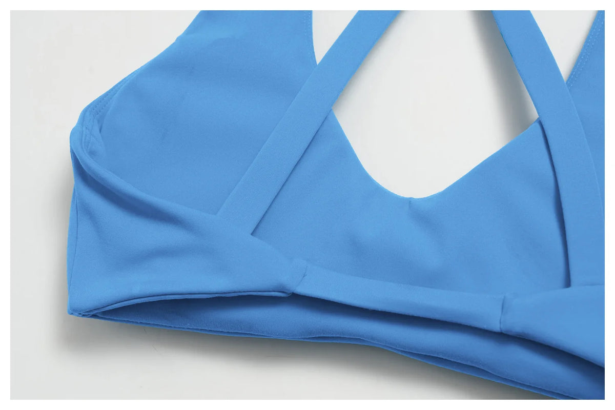 Summer 2 Piece Yoga Sets Women Tight Back Cross Sports Bra High Waist Peach Hip Wide Leg Pants Gym Running Fitness Workout Suits