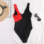 New Sexy Scalloped Splicing High Cut One Piece Swimsuit Women Swimwear Female Ribbed Bather Bathing Suit Swim Lady V2425