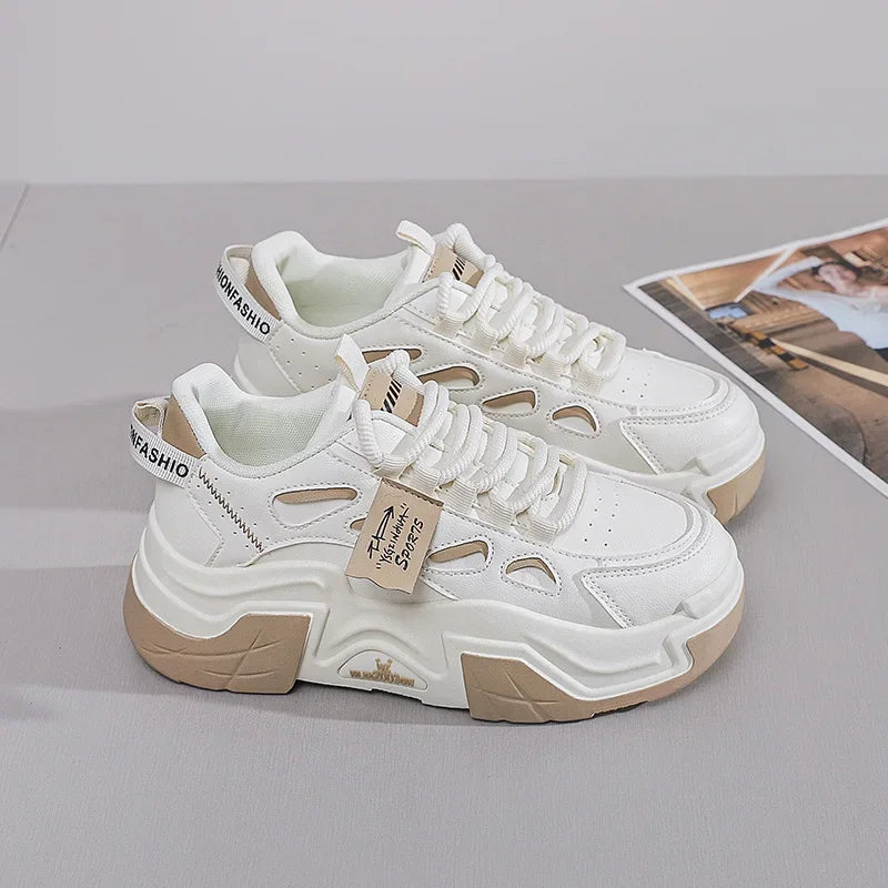 Women Platform Sneakers Autumn Trend Casual Flats Female Fashion Lace Up Thick Soled Comfortable Increase Vulcanized Shoes2024