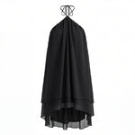 Women Summer Fashion Mini Dress Halter Neck Sleeveless Dot Print Backless High Low Hem Flowy Dresses