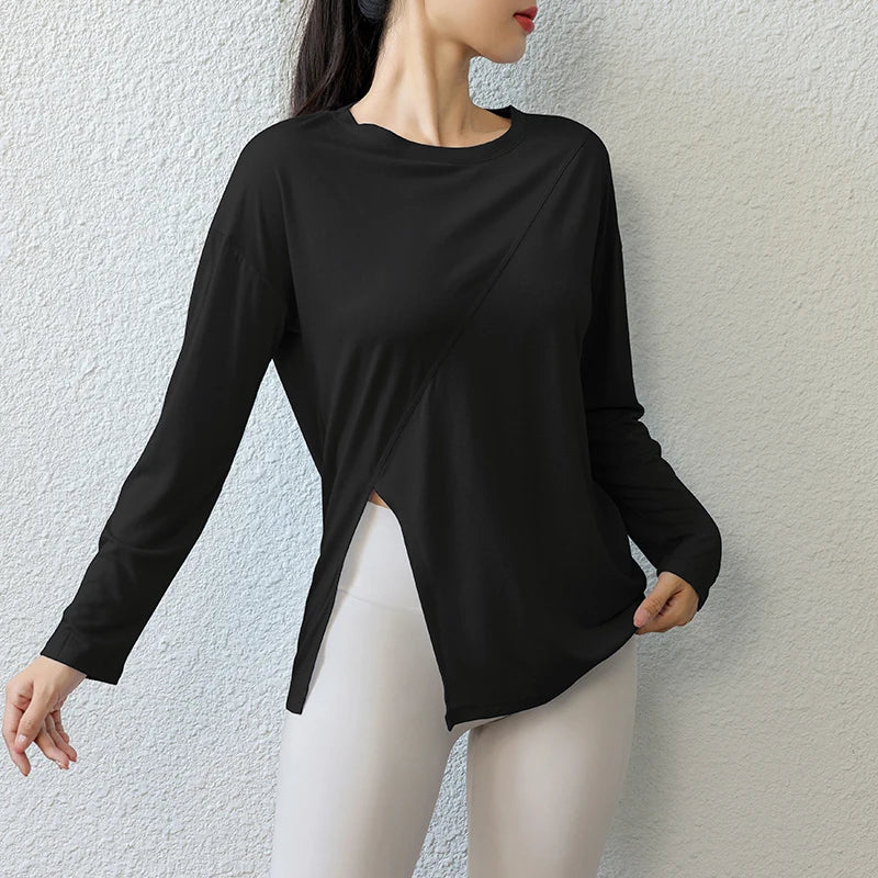 New Women's Sexy Pilates Top Loose Breathable Long Sleeve Yoga Running Fitness Sportswear Upper