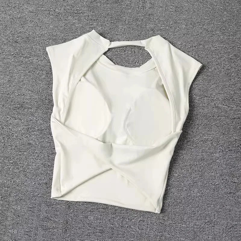 Summer Sexy Short Backless Sports T-Shirt Women's Tight Training Long Sleeve Yoga Top Fixed Chest Pad Fitness Vest