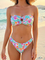 Ribbed Floral Printed Bandeau Bikini Women Swimwear Female Swimsuit Two-pieces Bikini Set High Cut Bather Bathing Suit Swim Lady