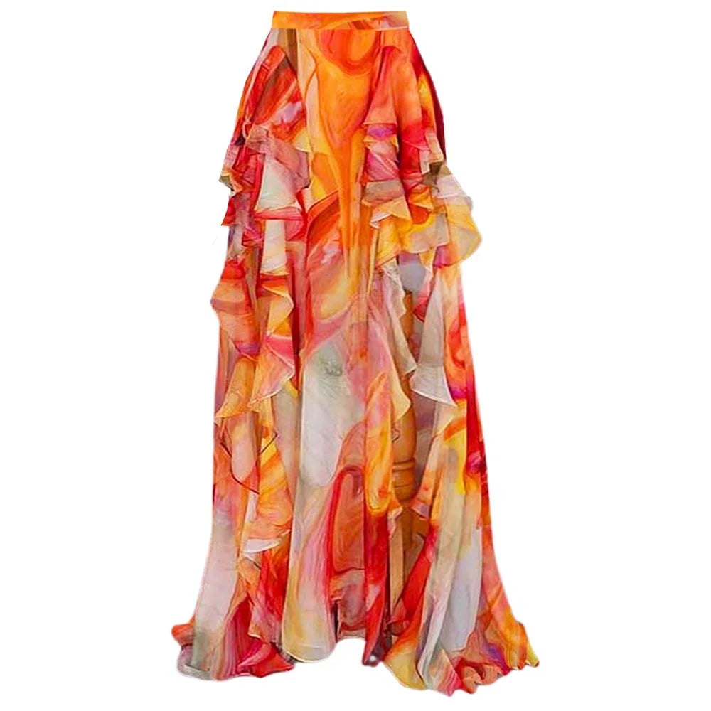 Vintage Orange Gradient Swimwear Women Ruffles Pleate Skirt Sets 2026 Bandeau Push Up Padded Slim Holiday One Piece Swimsuit
