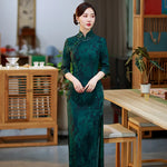 Chinese Traditional Style Evening Qipao Dress For Women Large Size 5XL Vestidos Autumn Stand Collar Print Floral Long Cheongsam