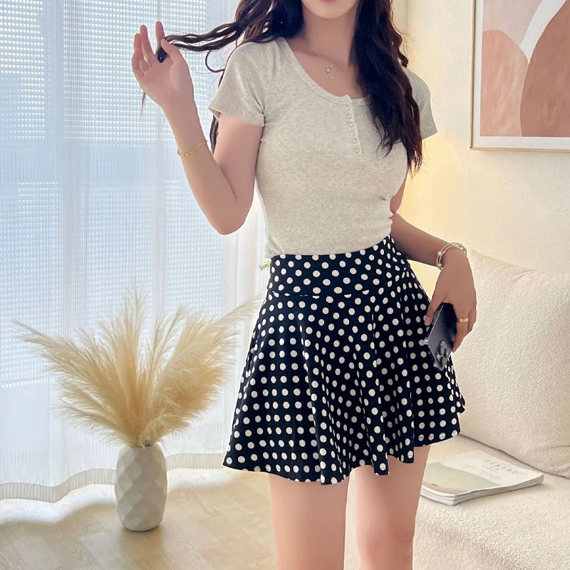 Fashion Women's Basic Skirt Summer Mini Elastic Pleated Skirt Lined Shorts Printing Plaid Korea Girl Uniform Safety Pants Skirt