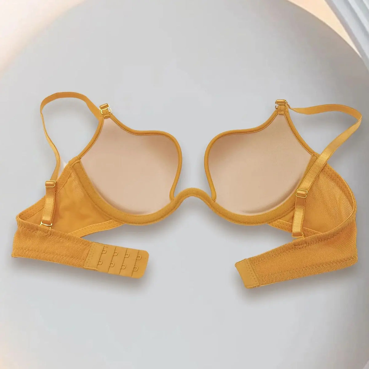 Yellow deep V-neck cinched top support underwear for women, large breasts, small look, soft steel coil bra, sexy mesh bra