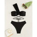 Sexy One Shoulder Black Bikini 2025 Woman Swimsuit Two Pieces Swimwear Female Thong Bikinis Set Bathing Suits Brazilian Biquini
