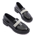 Fashion Pearls Decor Platform Loafers Women College Style Thick Heels Pu Leather Shoes Woman Plus Size 43 Student Shoes Female