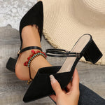 Zoki Sexy Pointed Toe Thick Heels Sandals Women 2026 Flock Slip On High Heel Party Shoes Woman Plus Size 42 Fashion Sandalias