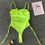 Neon Green Tummy Cut Out Female Swimwear One Piece Swimsuit Women Thong String Monokini High Leg Cut Bathing Suit Swim Bodysuit
