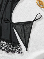 Contrast Black Lingerie Women Underwear Sleepwear Lace Nightdress And Thongs Pijamas Sets Female Nighty