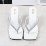 2025 Summer Flip Flops Crystal Slides Women 8cm High Heels Mules Crystal Glitter Block Low Heels Slippers Glitter Platform Shoes