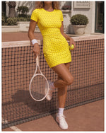 Retro Polka Dot Sports Tennis Dresses Women Quick Drying Round Neck Short Sleeve Back Hollow Cross Slim Yoga Golf Fitness Dress