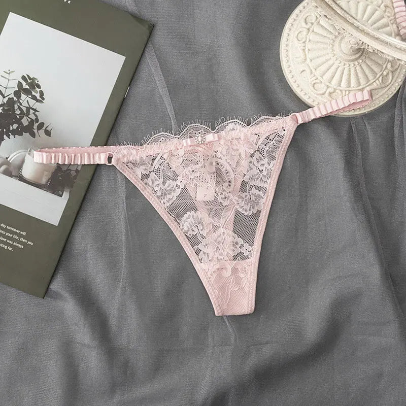 New Women's Sexy Lace Panties Adjustable Girls G-Strings .Fashionable Breathable Low WaistBriefs Shorts.with Rhinestones Thong