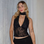 FDYOUI Woman Clothes Elegant Bandage Mesh Corset Tops 2026 Female Halter V-neck Lace-up Tank Top Black T-shirt Y2K Streetwear