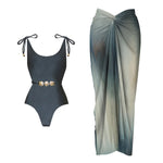 Deep V Neck Swimsuit With Cover Up Sexy Women Swimwear One Shoulder Bikini Female Belt Swimming Suit Shiny Bodysuit Beachwear