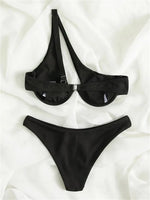 Sexy One Shoulder Bikini Set 2025 Women Red Black Push Up Underwire Micro Swimsuit Brazilian Cut Out Bathing Suit Thong Swimwear