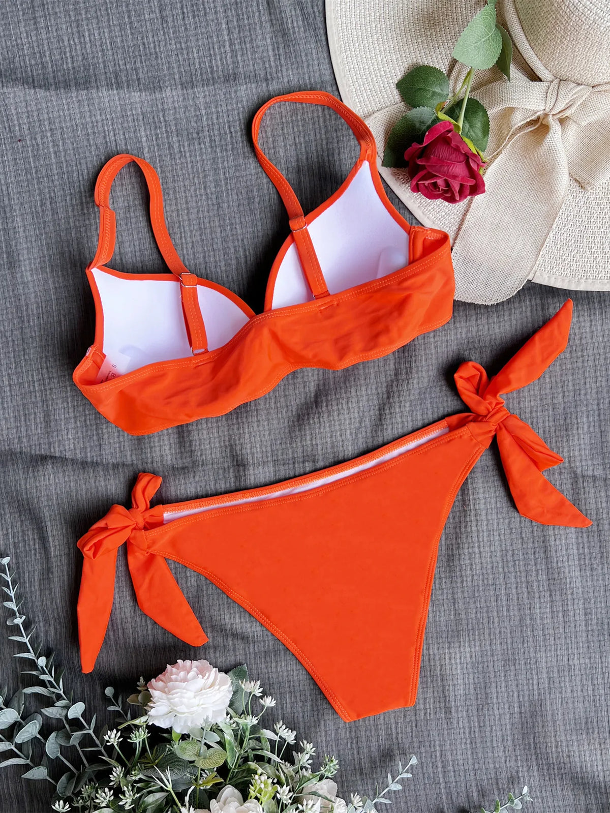 DEKA Sexy Solid Push Up Bikini Set Front Bow Knot Swimsuit Women Sexy Halter Two Piece Beachwear Bathing Suit Swimwear Biquini
