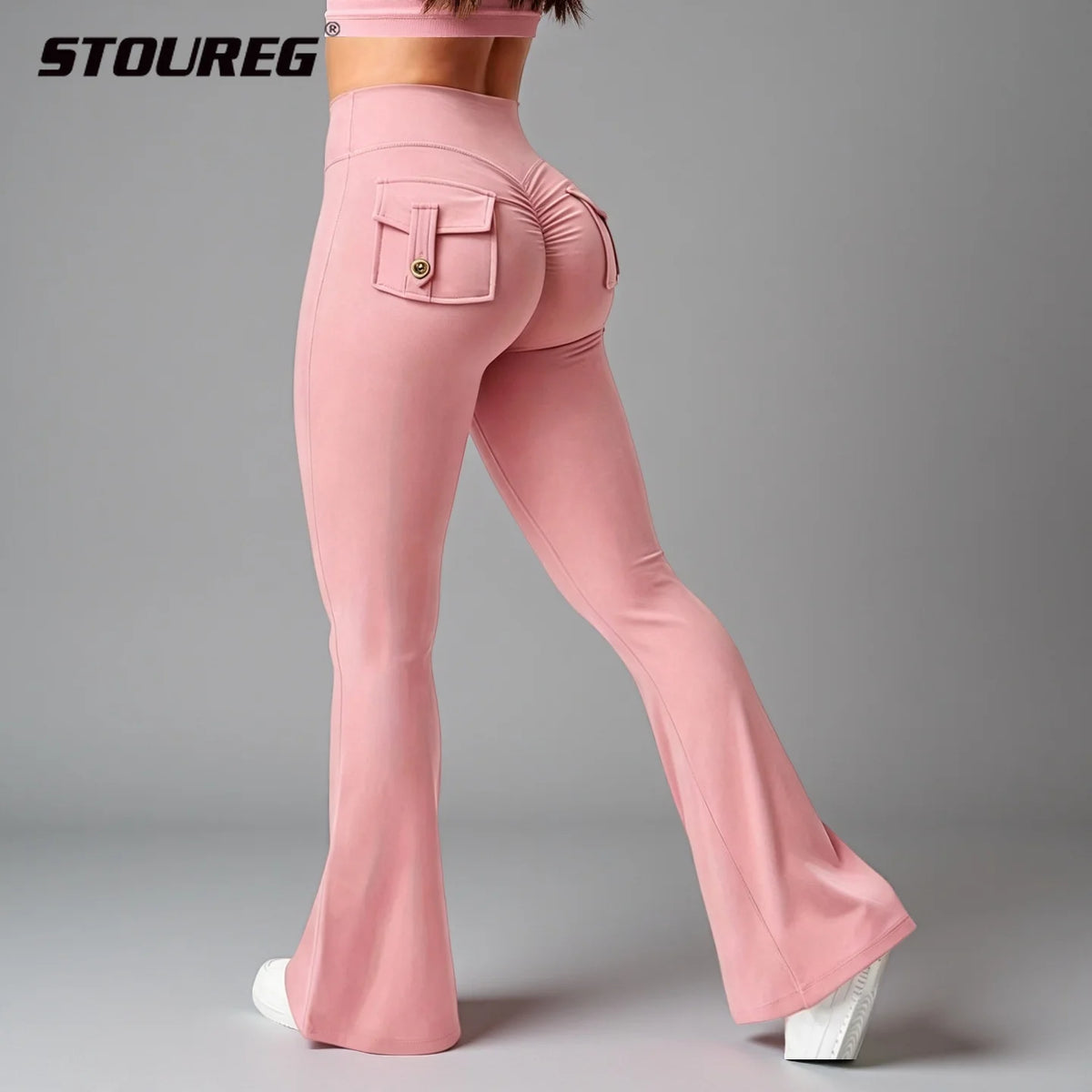 STOUREG Women Wide Leg High Stretch Yoga Leggings Naked Feeling Compression Fitness Workwear with Pockets Yoga Pant