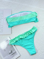 Ruffle Block Color Bikini Set Women 2026 Sexy Strapless Off-Shoulder Swimsuit Sexy High Waist Backless Bathing Suit Beachwear