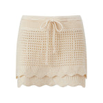 Womens Crochet Knit Mini Skirt Casual Stylish Drawstring Low Rise Tiered Hem Short Skirt Summer Beach Holiday Boho Cover-ups