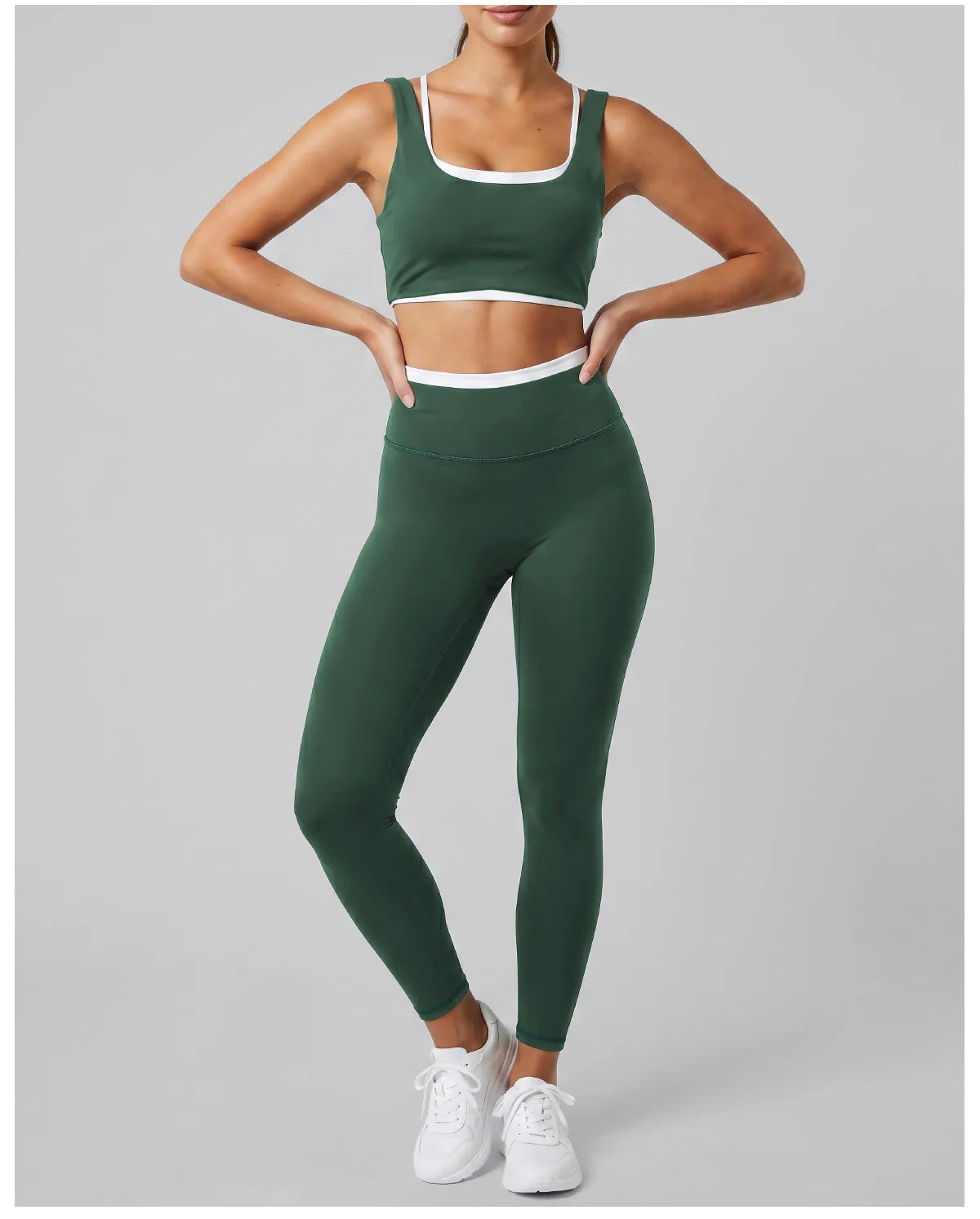 Double Layered Contrasting Yoga Sets Women Shock-absorbing Sports Bra Gym Workout Clothes Outwear High Waist Pants Fitness Suits