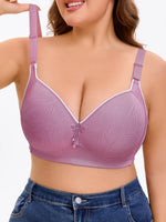 Plus Size Full Coverage Wireless Bra Comfortable Support Fixed Padded Adjustable Wide Strap V-Neck Contrast Trim Pendant