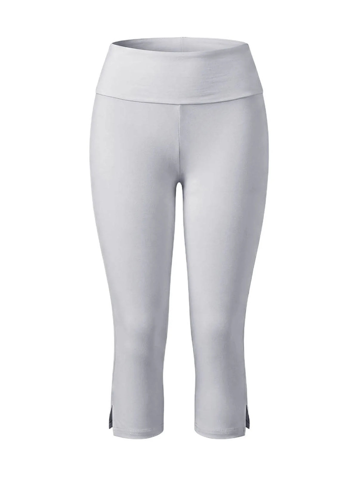 Women’s Solid Color Capri Pants Fold Over Elastic Waist Split Hem Bodycon Cropped Pants Summer Daily Casual Joggings Leggings