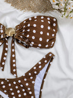 Sexy Coffee Polka Dot Print Bikini Set Women Bandeau Metal Shell Buckle Push Up Cover Up 3 Piece Swimsuit Bathing Suit Swimwear