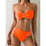 S - XL Metal Ring Halter Female Swimsuit High Waist Bikini Women Swimwear Two-Pieces Bikini Set Bather Bathing Suit Swim V6933