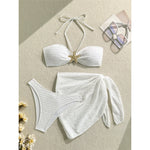 3PCS With Sarong Metal Star Halter Bikini Female Swimsuit Women Swimwear Three-Pieces Bikini Set Bather Bathing Suit Swim V7042