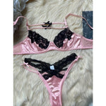 Toucheart Sexy Lace Patchwork Pink Lace Bra Thong Underwear Set For Women Bow Knot Black Lace Up Hollow Out Sexy Lingerie Set