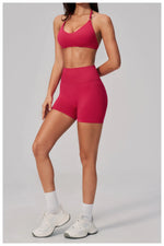 2 Pieces Seamless Yoga Sets Women Solid Color Sports Bra Tight Fitting Peach Buttocks Shorts Fitness Suit Gym Running Tracksuit
