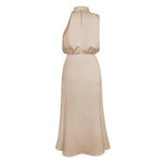 Foridol One Shoulder Turtleneck Tank Satin Women Party Dress Robe Zip Sleeveless Elegant Vintage Folds Women Clothing 2025