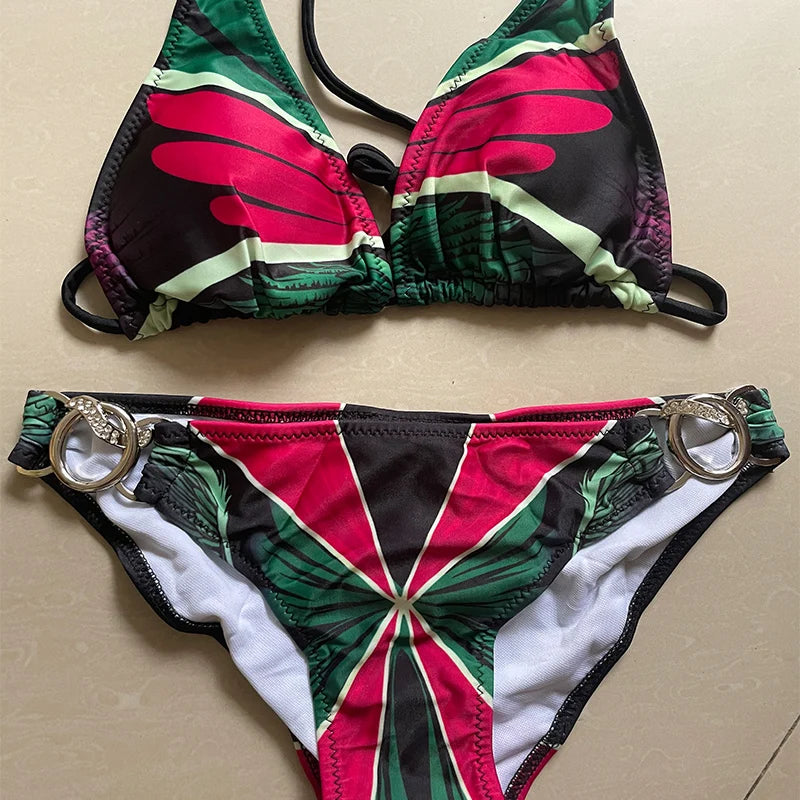 DEKA Print Bikini Set Women's Brazilian Angel Bandage Backless Swimsuit Push Up Swimwear Beachwear Female Bathing Suit Biqini