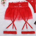 Toucheart 4 Piece Set Sexy Lingerie Set Lace Perspective Bra Women Mesh Patchwork Ruffled Skirt Garter Socks Sexy Underwear Suit